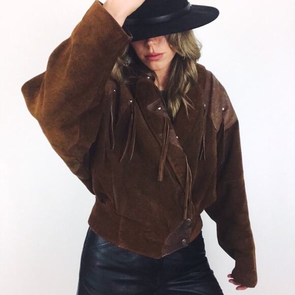 Vintage Cropped Western Suede Jacket with Fringe | Size M - Picture 1 of 11